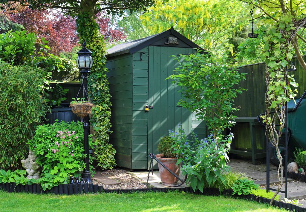 Green garden shed