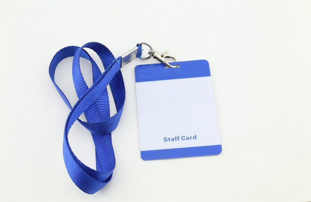 blank ID card for staff, with blue lanyard