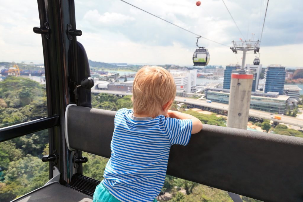 little boy in a cable car