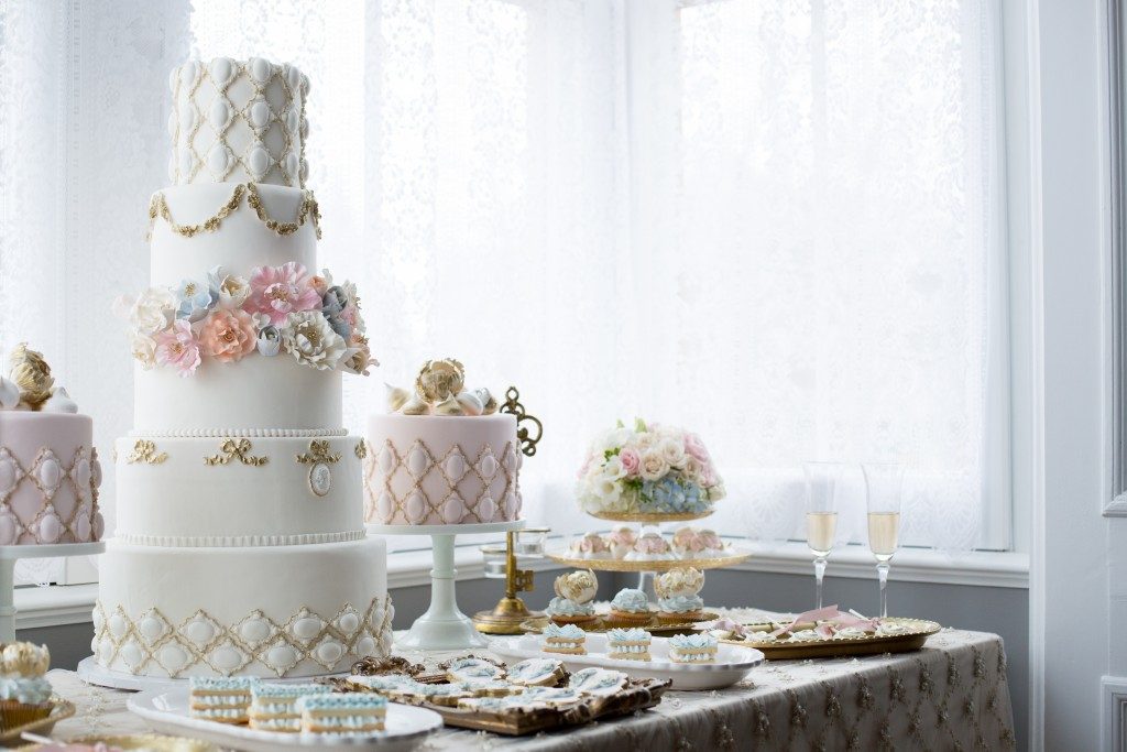 beautiful cakes and buffet set-up for wedding