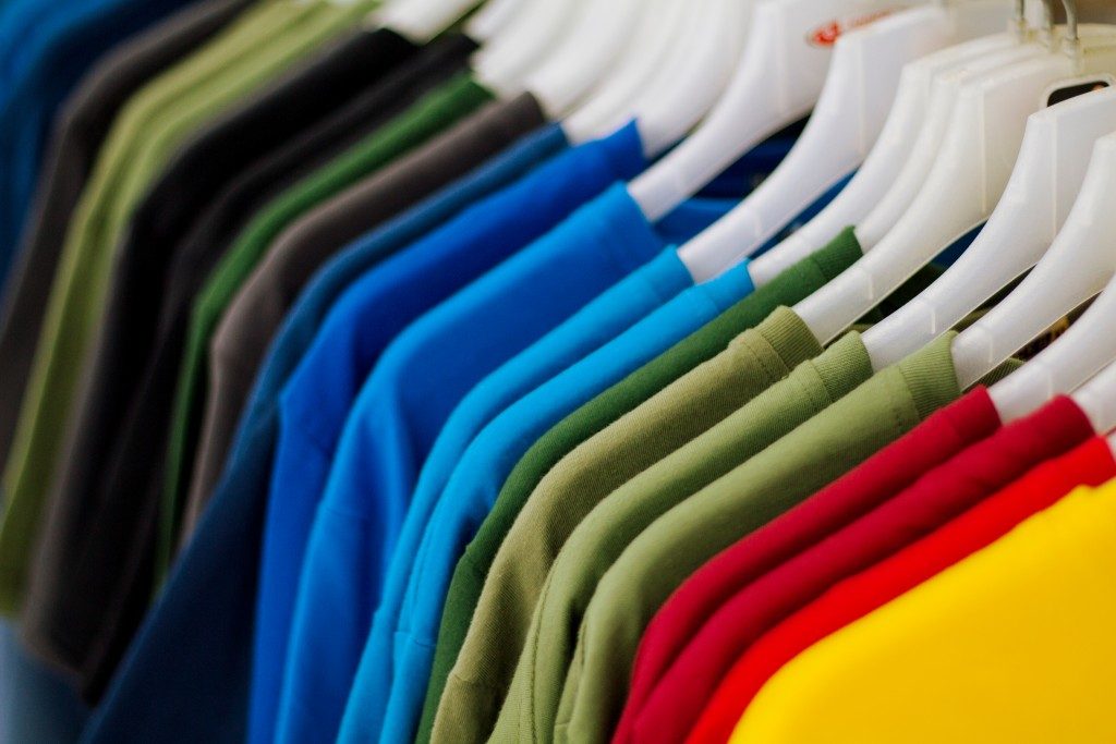 colored shirts hanged
